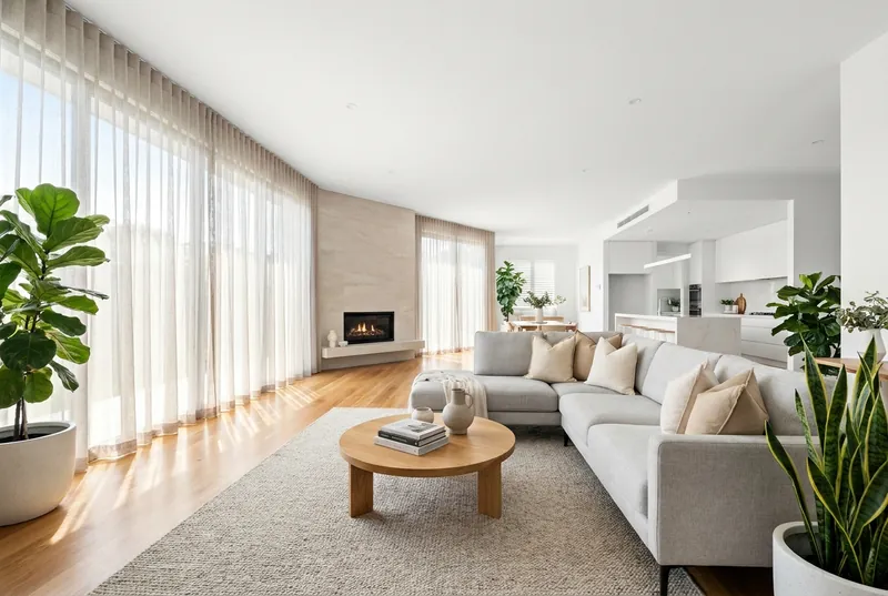 A bright airy living room flooded with daylight.